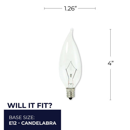 BULBRITE KRYPTON CA10 CANDELABRA SCREW (E12) 25W DIMMABLE LIGHT BULB 2700K/WARM WHITE 20PK (460325)