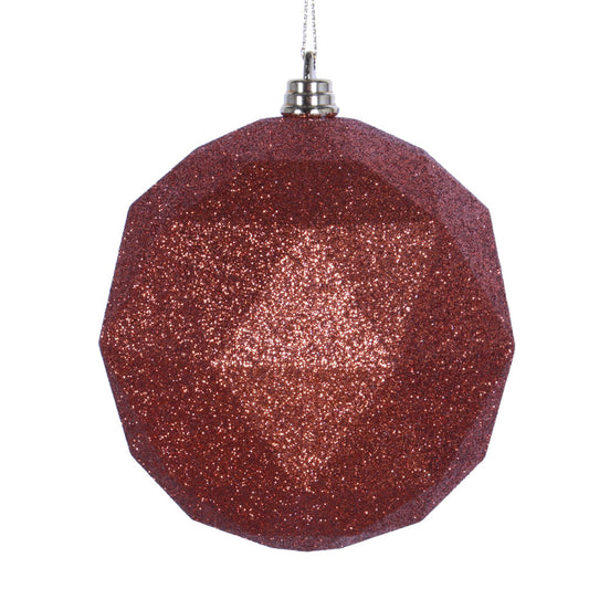 Vickerman 4.75" Copper Geometric Ball Ornament Featuring a Glitter Finish. Comes 4 per bag