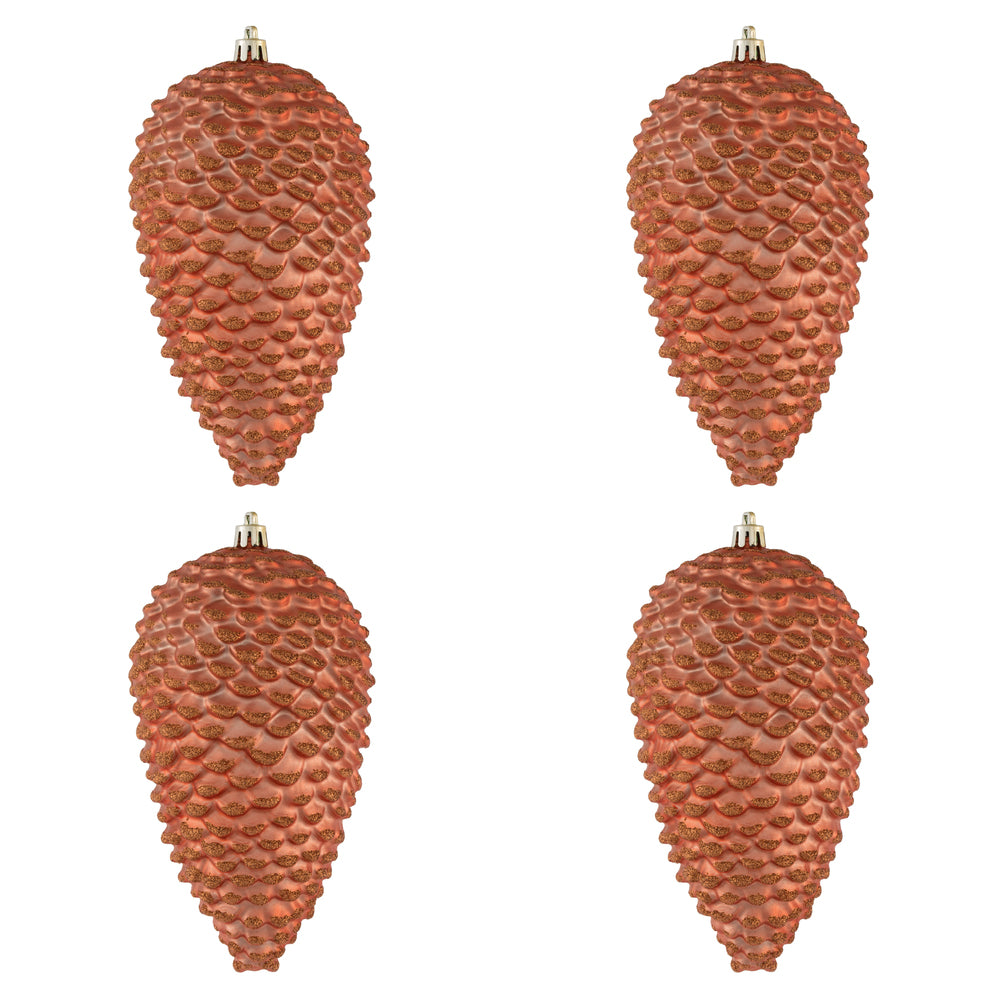 Vickerman 7" Coral Matte Glitter Pinecone Christmas Ornament 4 per set