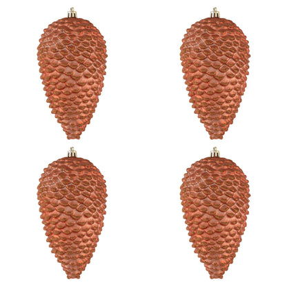 Vickerman 7" Coral Matte Glitter Pinecone Christmas Ornament 4 per set