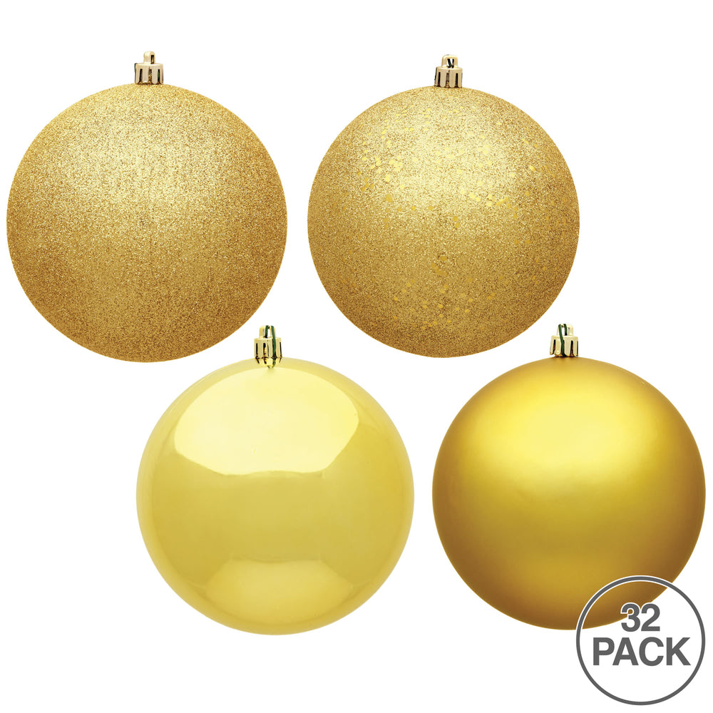 Vickerman 3" Honey Gold 4-Finish Ornament Assortment 32 per Box