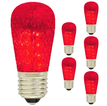 Damar- S14 Colored LED String Light Bulb with Faceted Surface Transparent Red 0.8W E26 Medium Base 120V Pack of 6- Shatterproof Waterproof Outdoor Indoor Replacement for Home Decorations Christmas