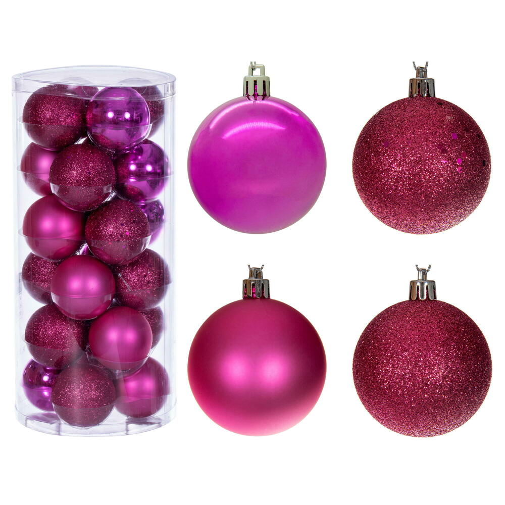 Vickerman 2.4" (60mm) Hot Pink 4-Finish Ball Ornament Set 24 per box.