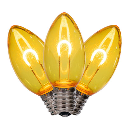 Vickerman C9 Transparent U-Shaped Filament Yellow Bulb, E17 Base, .6 Watts, 25 Pcs Assorted/Bag.  Colors included are Blue, Red, Green, Purple and Amber.