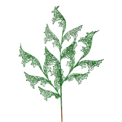Vickerman 27" Green Glitter Coral Bells Leaf Lace Artificial Christmas Spray. Includes 12 sprays per pack.