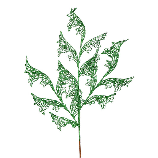 Vickerman 27" Green Glitter Coral Bells Leaf Lace Artificial Christmas Spray. Includes 12 sprays per pack.