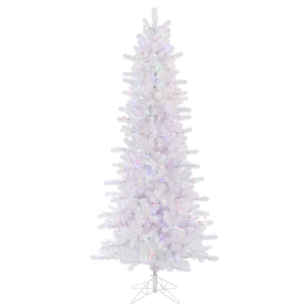 Vickerman 12' Crystal White Pine Slim Artificial Christmas Tree Multi-colored LED Lights.