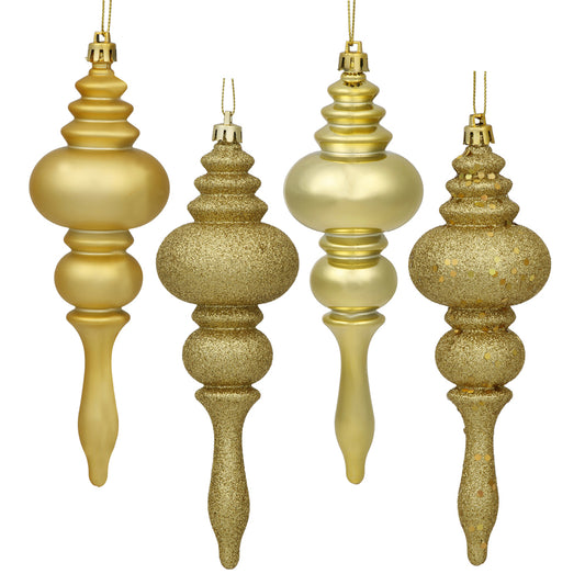 Vickerman 7" Gold 4-Finish Finial Ornament 8 per Box