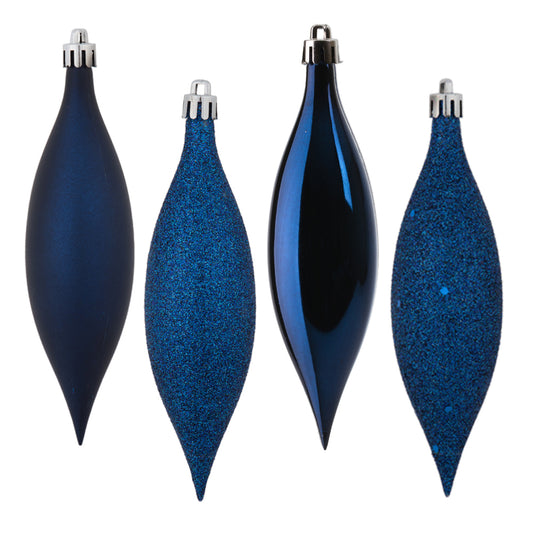 Vickerman 5.5" Midnight Blue Finial Drop Christmas Ornament Assorted 4 Finish 8 per Pack