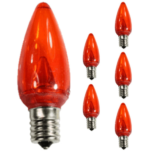 Damar- C9 LED Replacement Christmas Light Bulbs Transparent Red 0.6W-0.96W E17 Intermediate Base Dimmable Indoor Outdoor Rated 100-130V Pack of 6- Commercial Grade Shatterproof String Colored Light