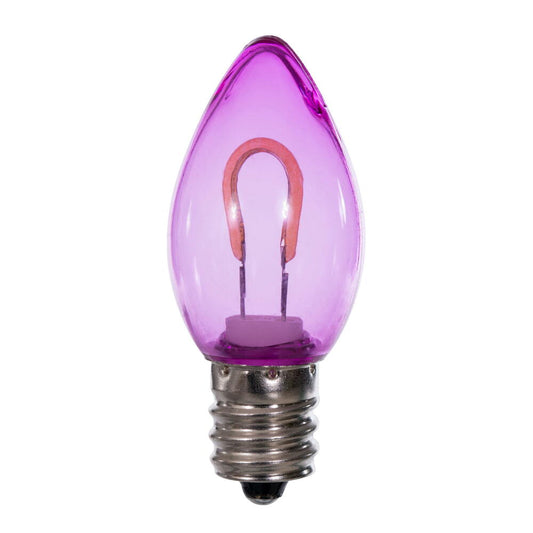 Vickerman C7 Transparent U-Shaped Filament Purple Bulb, E12 Base, .6 Watts, 25 Pcs Assorted/Bag.  Colors included are Blue, Red, Green, Purple and Amber.