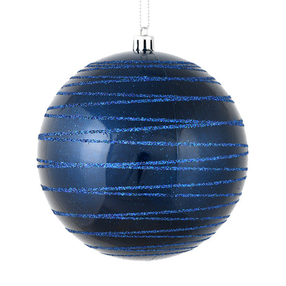 Vickerman 6" Midnight Blue Candy Finish Ball Ornament with Glitter Lines 3 per Bag