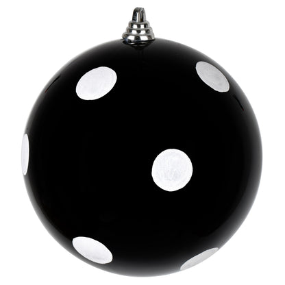 Vickerman 8" Black Candy Finish Ball Ornament with White Glitter Dots