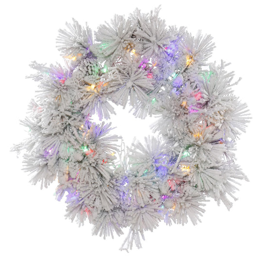 Vickerman 30" Flocked Alberta Artificial Christmas Wreath, Multi-Colored LED Lights