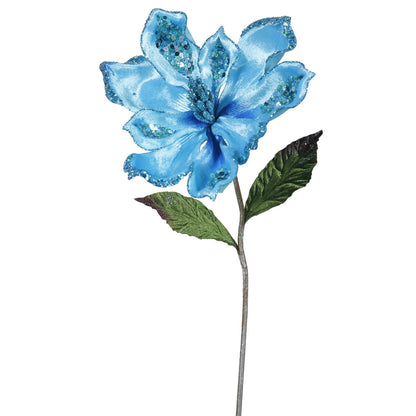 Vickerman 22" Sky Blue Velvet Magnolia Artificial Christmas Pick 3 per Bag