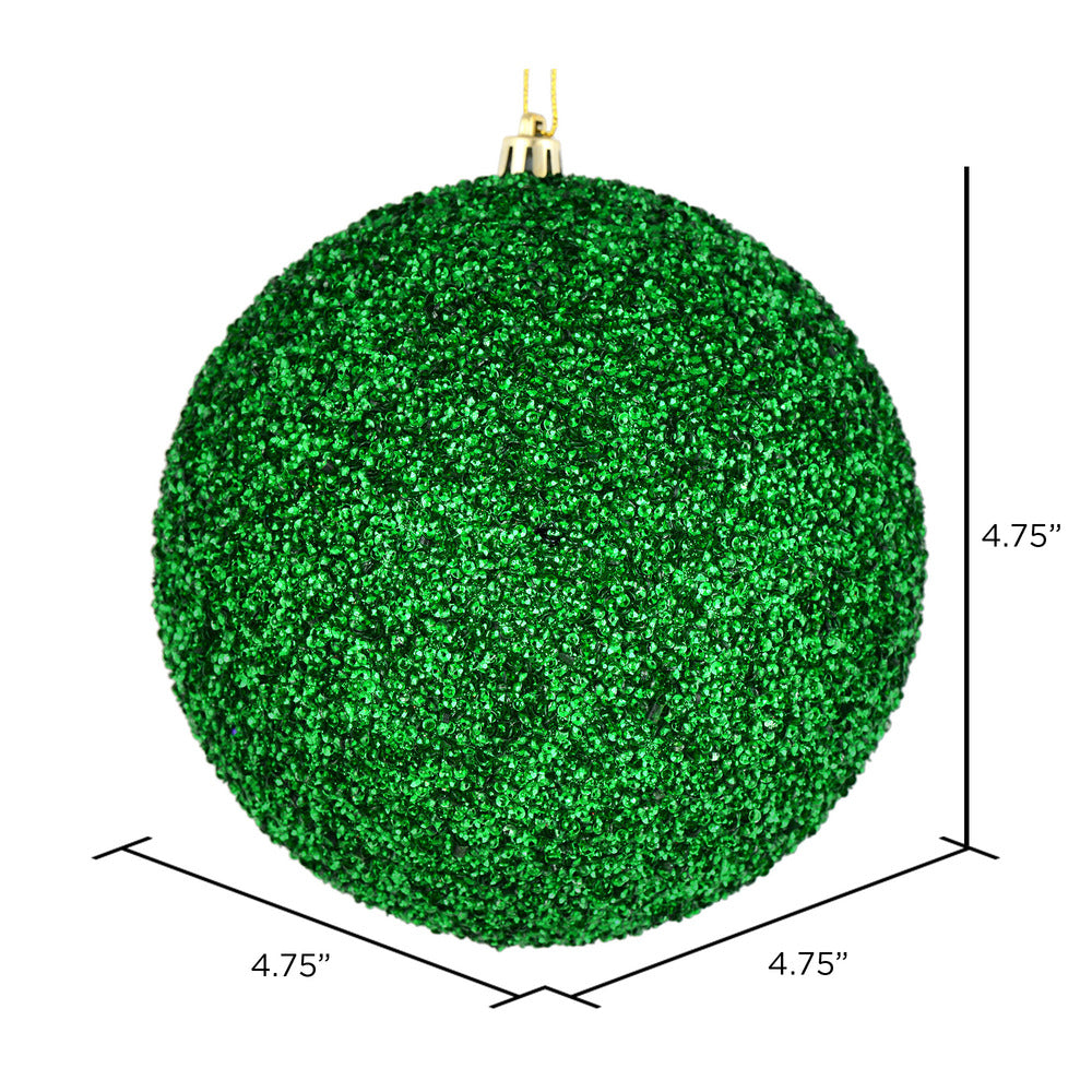 Vickerman 4.75" Green Beaded Ball Ornament 6 per Bag