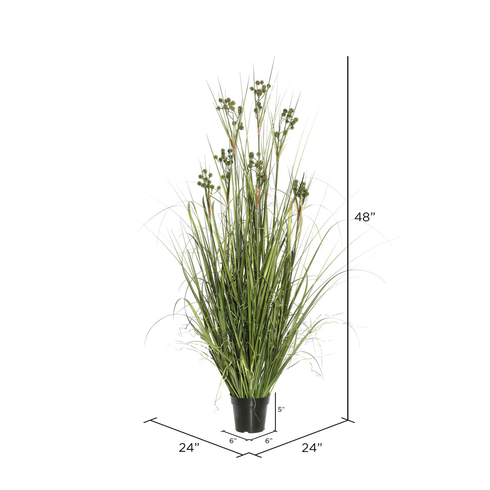 Vickerman 48" PVC Artificial Potted Green Grass with Pomp Balls.