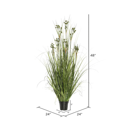 Vickerman 48" PVC Artificial Potted Green Grass with Pomp Balls.
