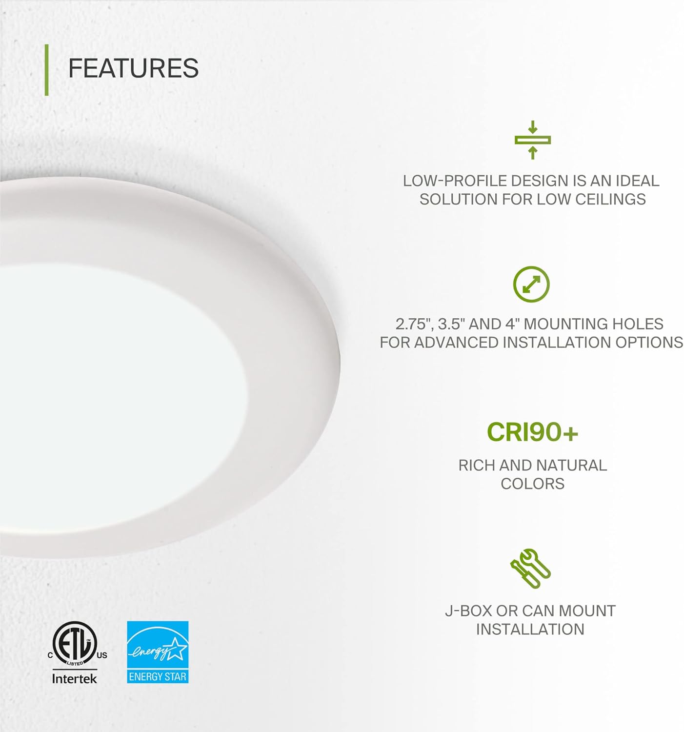 ASD Lighting LED Disk Light 4" 10W 5000K Dimmable White ETL Energy Star 6pack