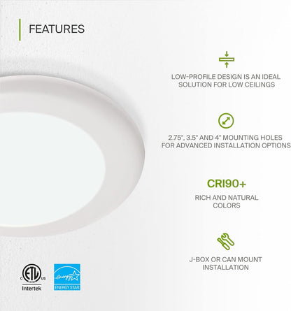 ASD Lighting LED Disk Light 4" 10W 5000K Dimmable White ETL Energy Star 6pack