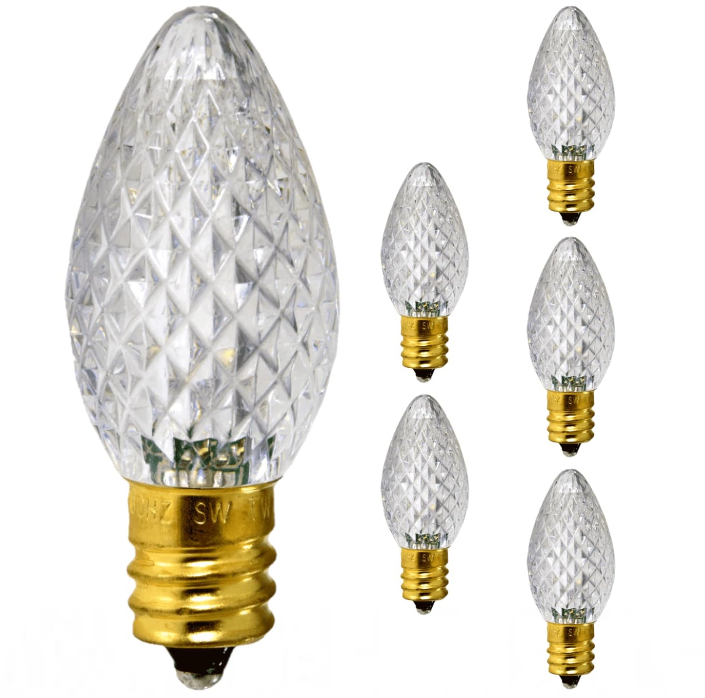Damar- C7 LED Christmas Night Light Bulb Twinkle Clear Faceted 2700K Warm White E12 Candelabra Base 0.96W 100-130V Pack of 6- Shatterproof Replacement String Light for Chandelier Window Candle