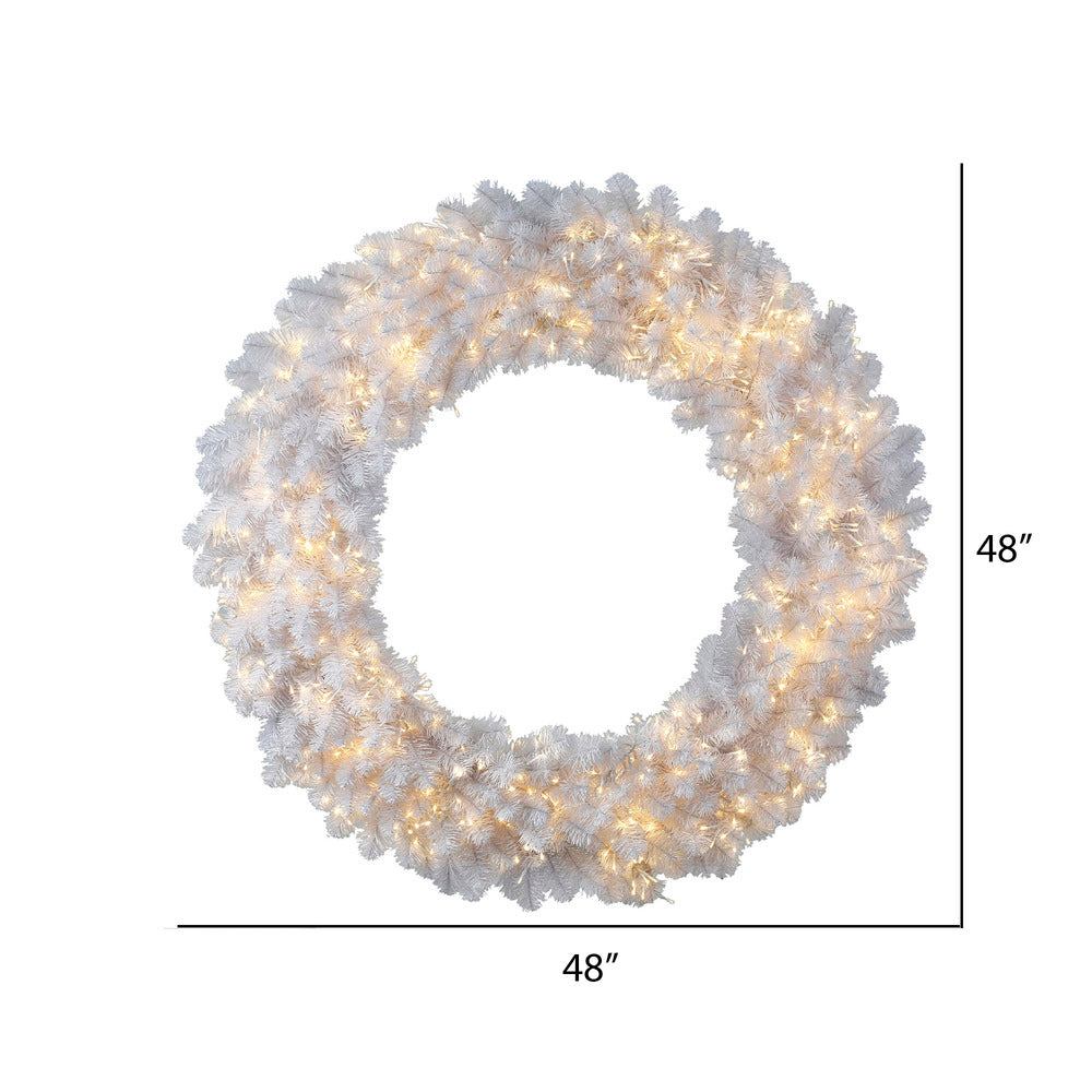 Vickerman 48" White Artificial Christmas Wreath Warm White LED 3MM 8 Function Lights