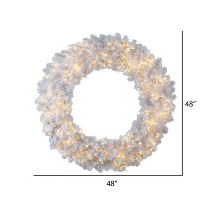 Vickerman 48" White Artificial Christmas Wreath Warm White LED 3MM 8 Function Lights