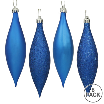 Vickerman 5.5" Blue Finial Drop Christmas Ornament Assorted 4 Finish 8 per Pack