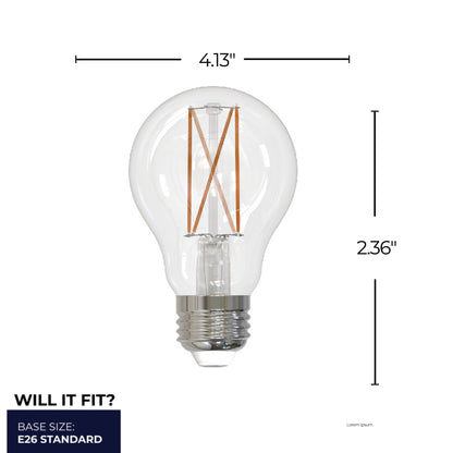 Bulbrite 9W LED A19 LIGHT BULB 4000K COOL WHITE FILAMENT, E26 MEDIUM SCREW BASE, DIMMABLE, 4PK