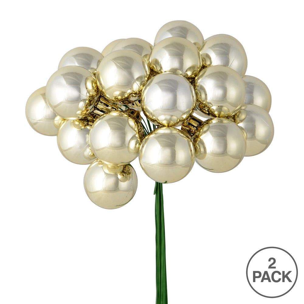 Vickerman 6" Champagne Shiny Ball Ornament Christmas Pick Pack of 2
