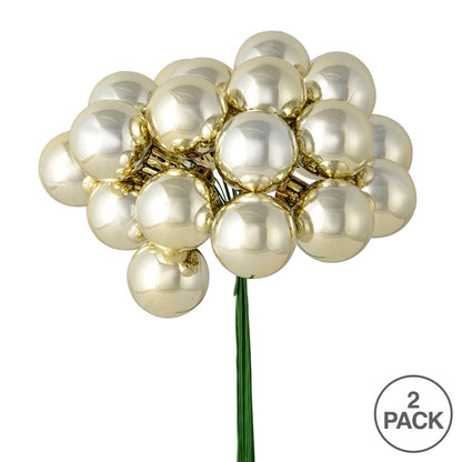 Vickerman 6" Champagne Shiny Ball Ornament Christmas Pick Pack of 2