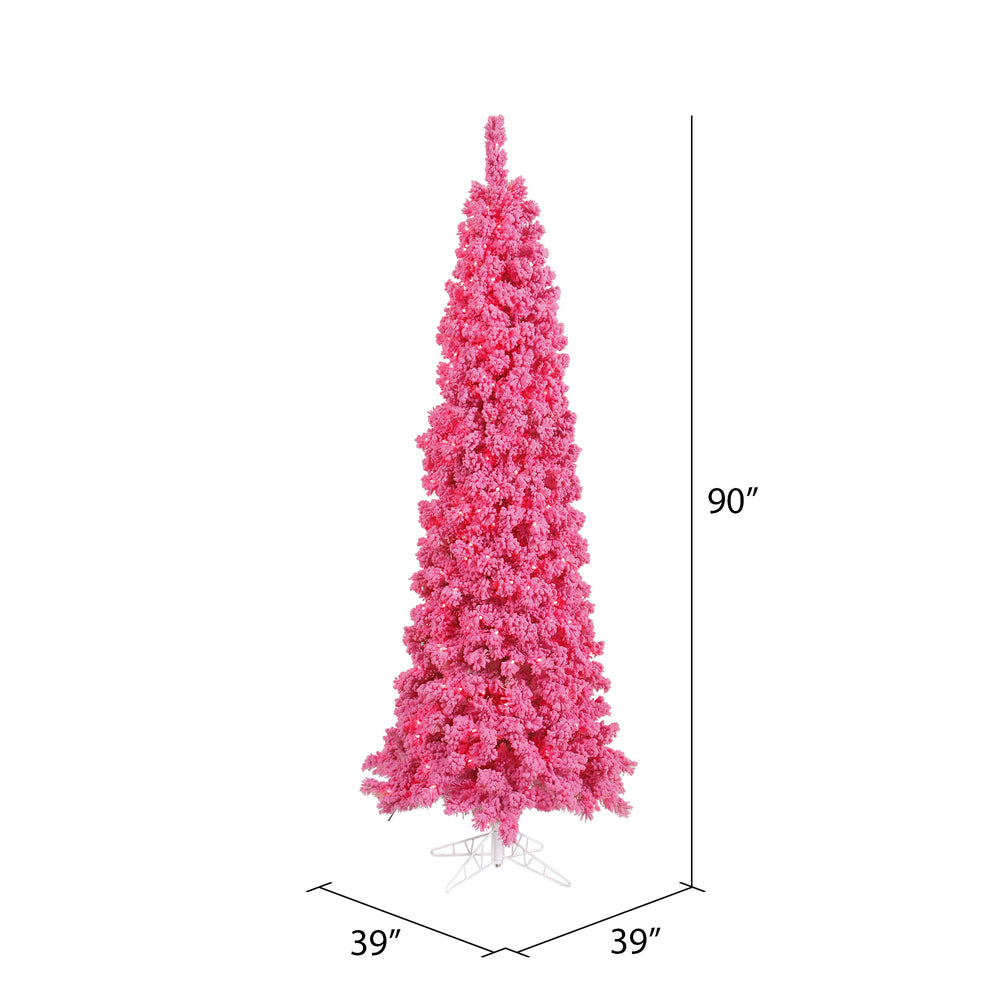 Vickerman 7.5' Flocked Pink Slim Fir Artificial Christmas Tree Pink Dura-lit LED Lights