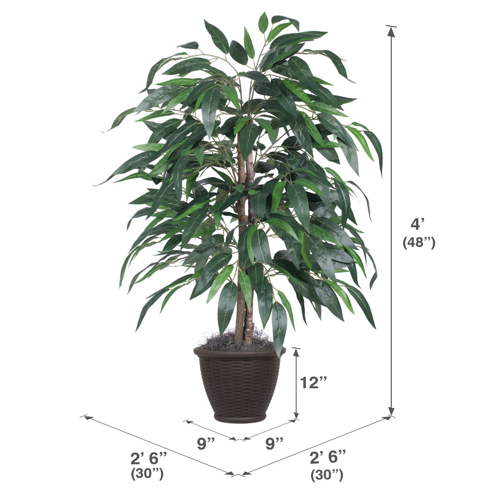 Vickerman 4' Artificial Mango Bush Brown Plastic Container.