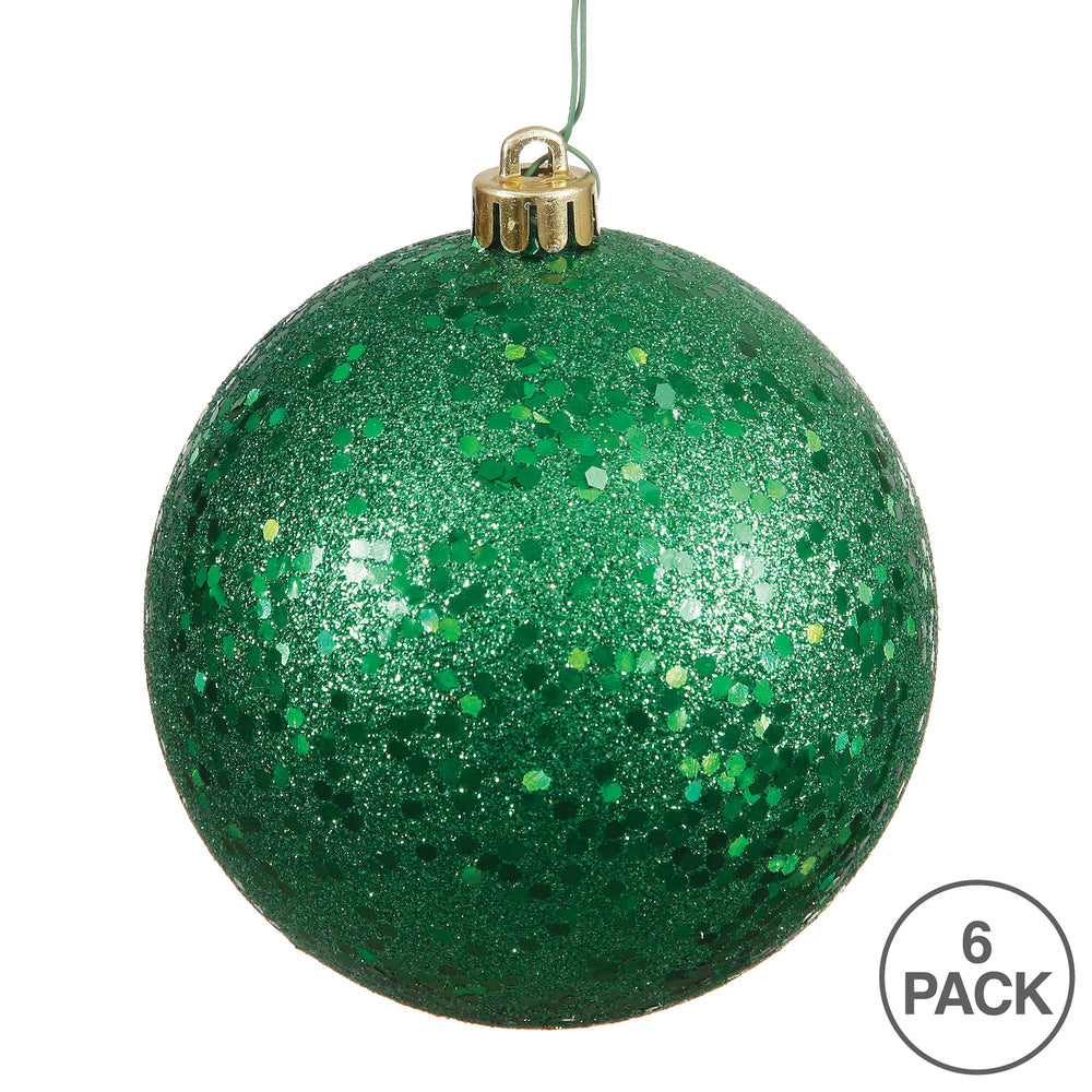 Vickerman 4" Green Sequin Ball Ornament 6 per Bag