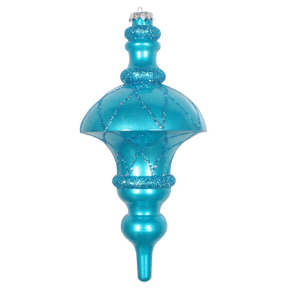 Vickerman 10" Turquoise Candy Finish Net Top Finial Ornament with Glitter Accents