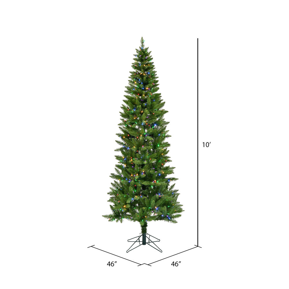 Vickerman 10' x 46" Creswell Pine Artificial Christmas Pencil Tree Multi-colored Dura-Lit® LED Mini Lights