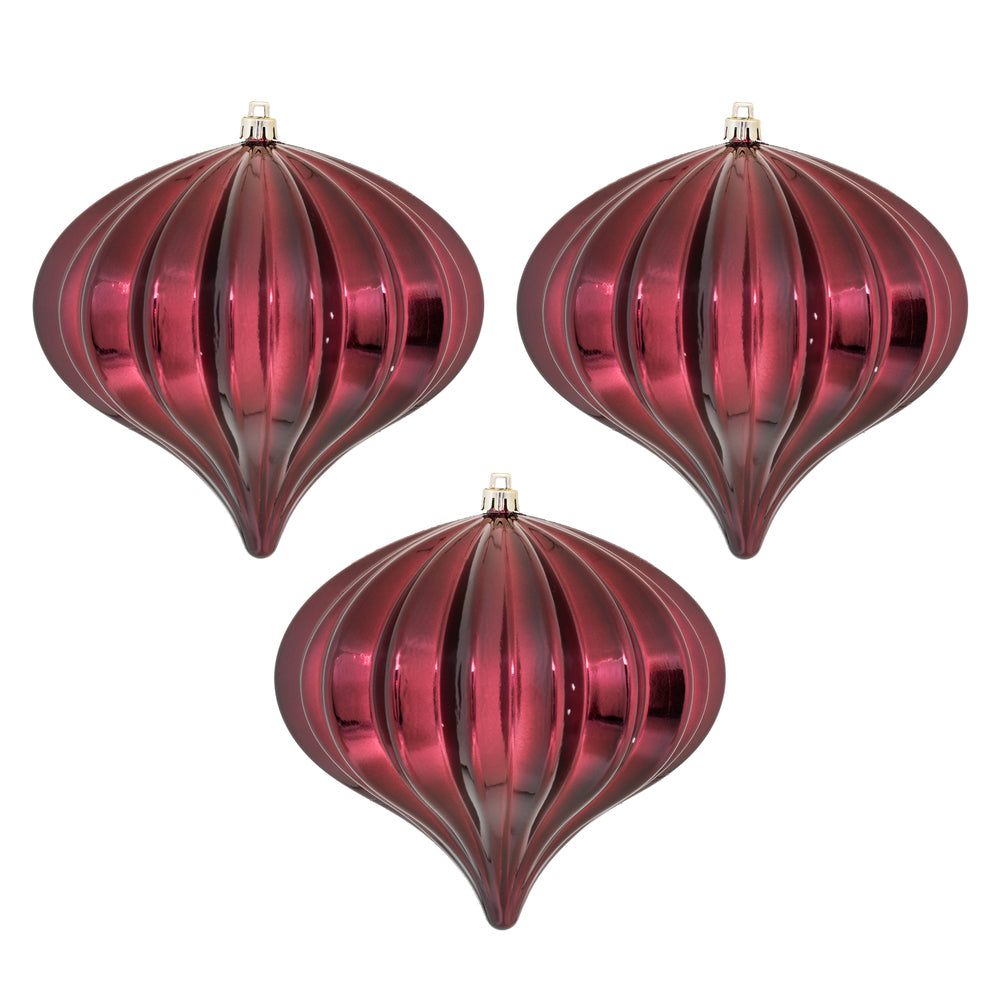 Vickerman 5.7" Burgundy Shiny Onion Christmas Ornament UV treated Set of 3