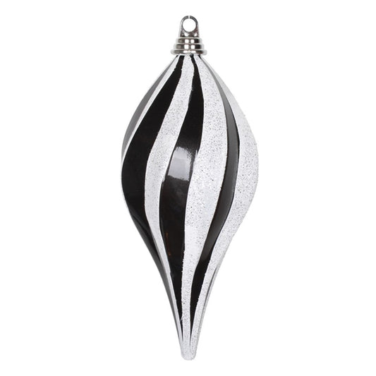 Vickerman 12'' Black and White Glitter Swirl Drop Christmas Ornament