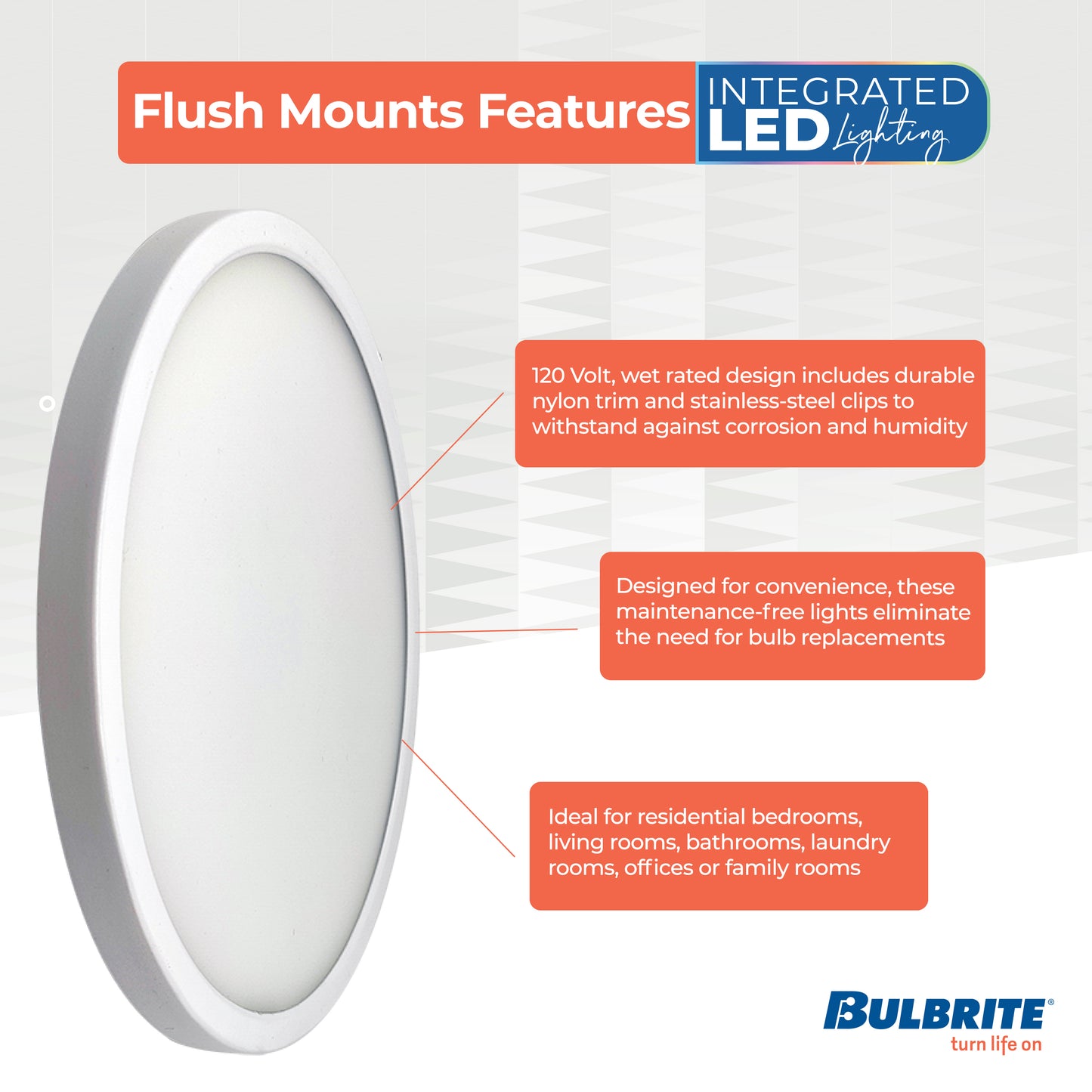 Bulbrite 773611 9 in.Round 17-Watt 5 Color Selectable LED Flush Mount Light, 1400 Lumens, White