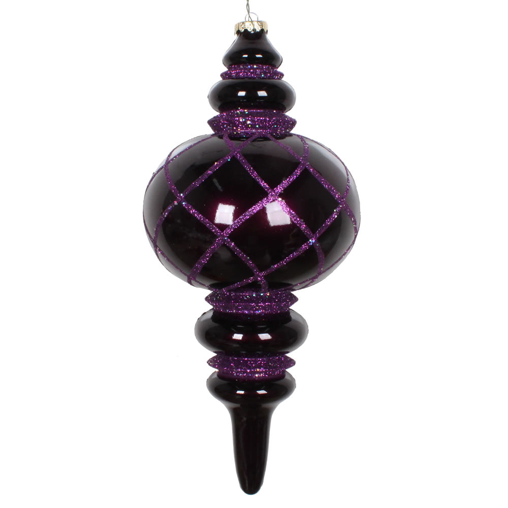 Vickerman 13" Plum Candy Finish Net Top Finial Ornament with Glitter Accents