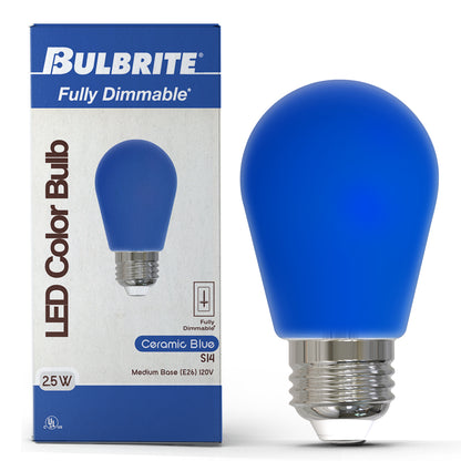 Bulbrite 776154 25-Watt Equivalent Ceramic Blue Color S14 Weatherproof Outdoor E26 Medium Base LED Light Bulb
