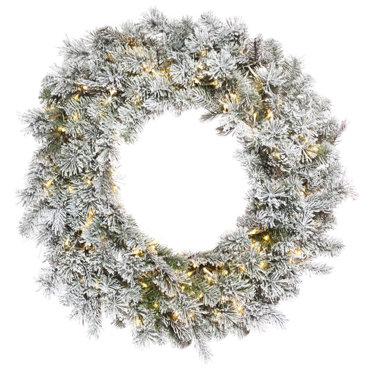Vickerman 36" Flocked Kiana Artificial Christmas Wreath with Warm White LED lights.