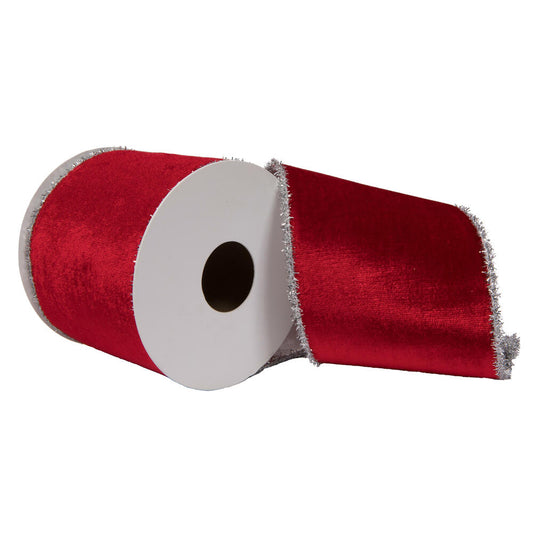 Vickerman 4" x 5 Yards Red Viscose Velvet Double Fused Ribbon.