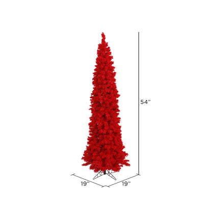 Vickerman 4.5' Flocked Red Pencil Fir Artificial Christmas Tree Unlit