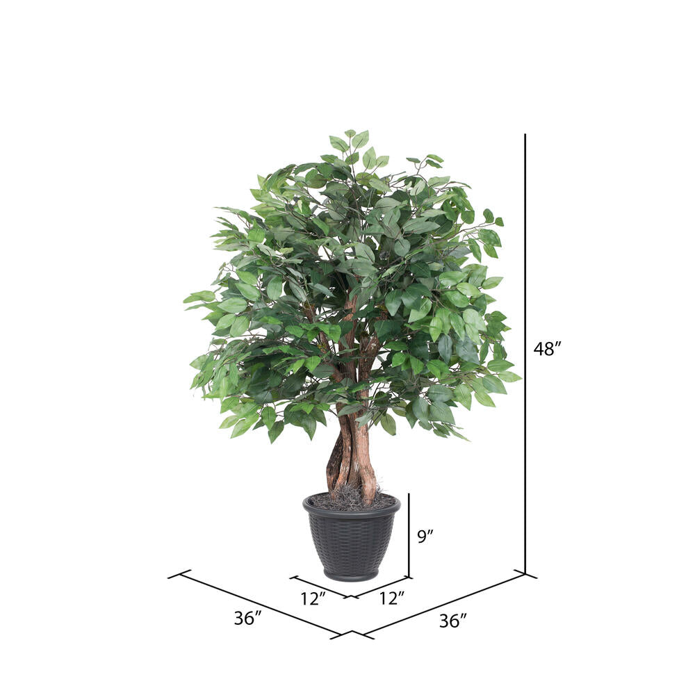 Vickerman 4' Artificial Ficus Extra Full Bush Gray Round Plastic Container.