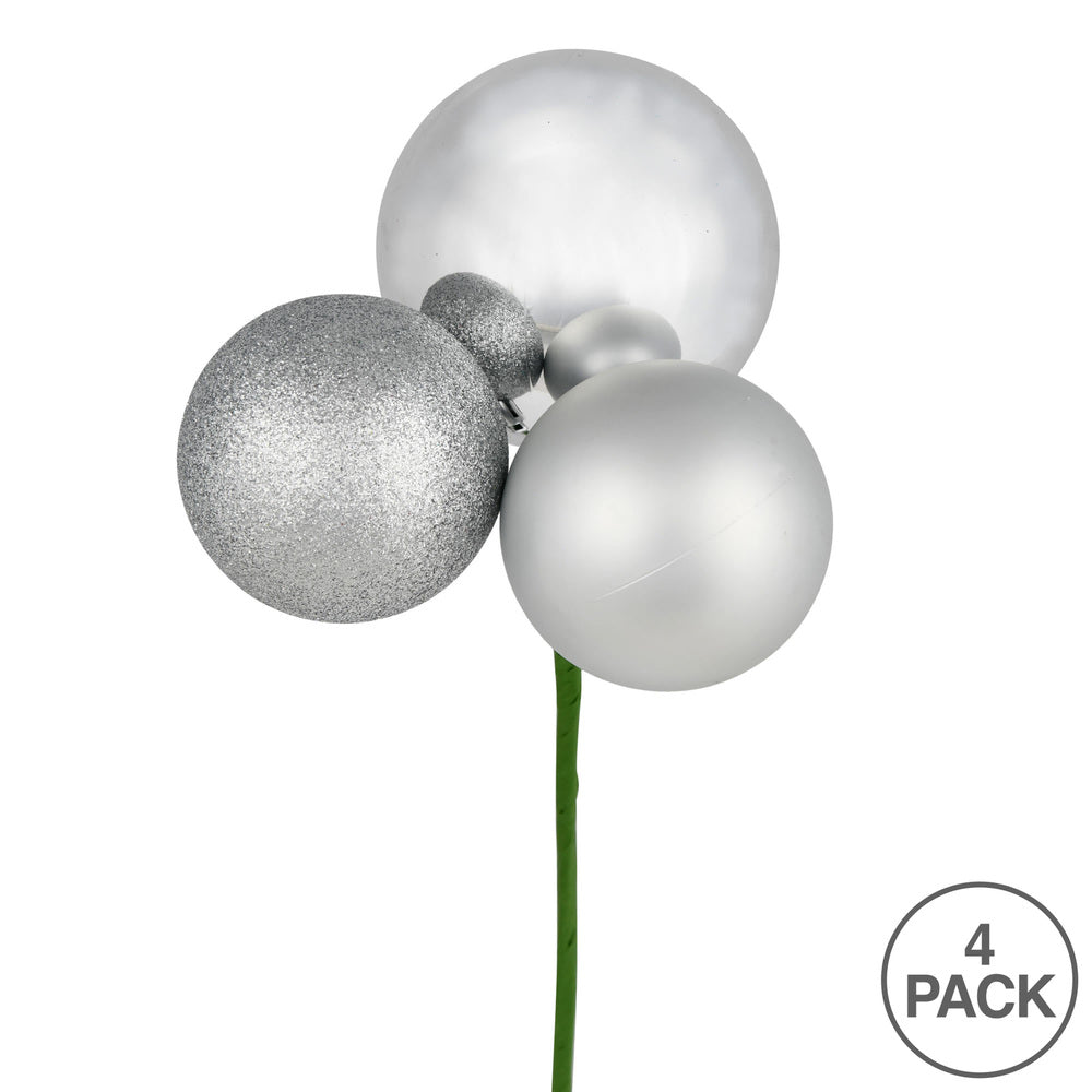 Vickerman 18" Silver Ball Ornament Christmas Pick 4 per set