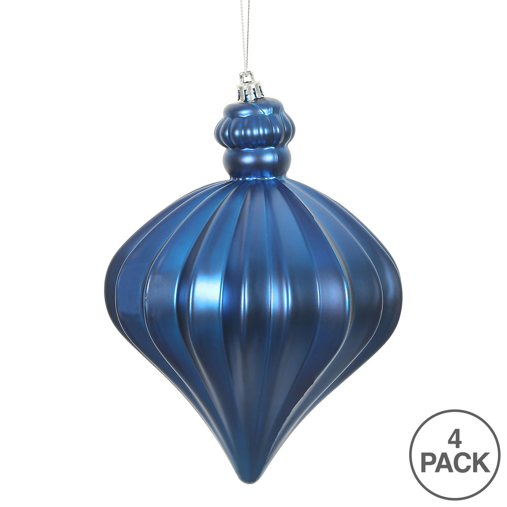 Vickerman 6" Blue Matte Onion Drop Ornament with drilled and wired caps. Comes 4  per Bag.