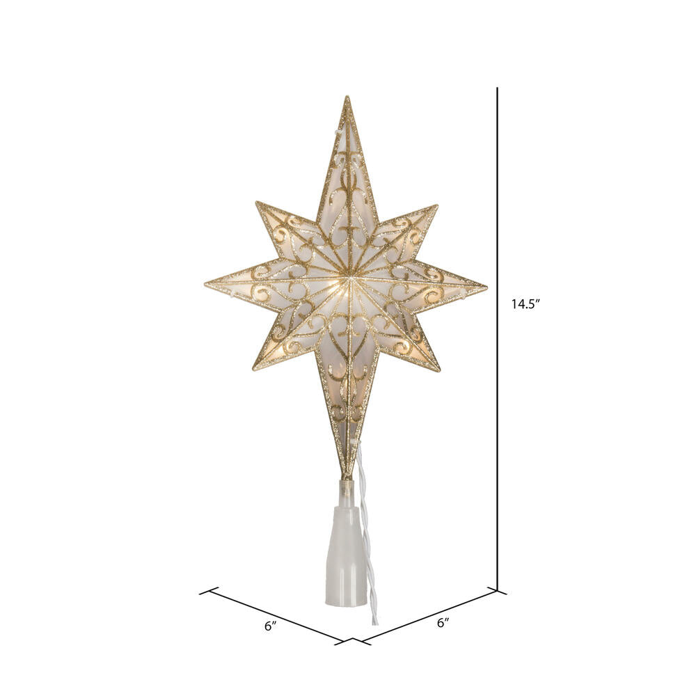 Vickerman 10 Light x 14.5" LED Gold 8 Point Bethlehem Star Tree Top Warm White LED Mini Lights.