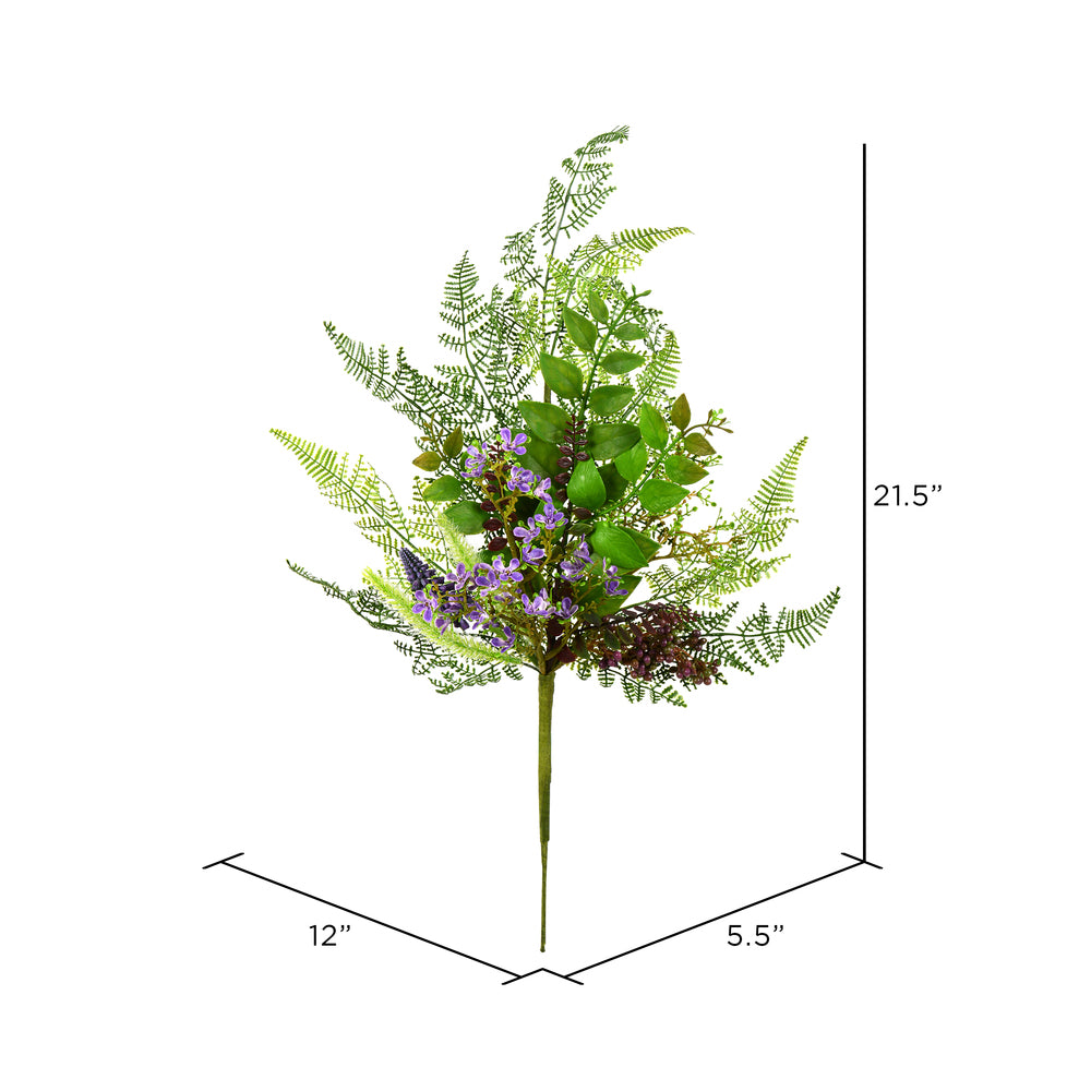 Vickerman 21.5" Artificial Green and Purple Maytime Spray. Includes 2 sprays per pack.