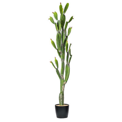 Vickerman 80" Artificial Green Cactus Black Plastic Planters Pot.